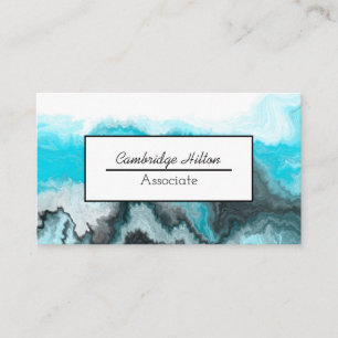 Carte De Visite Bleu, noir et blanc Marble Fluid Art 
