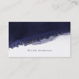 Carte De Visite Bleu Nuit Aquarelle Or Moderne Chic Élégant Chic