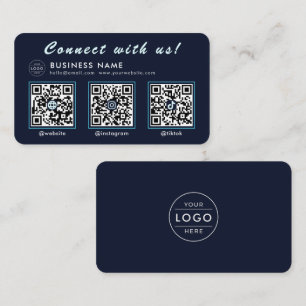 Carte De Visite Bleu Nuit de la Marine 3 Code QR Multi Social