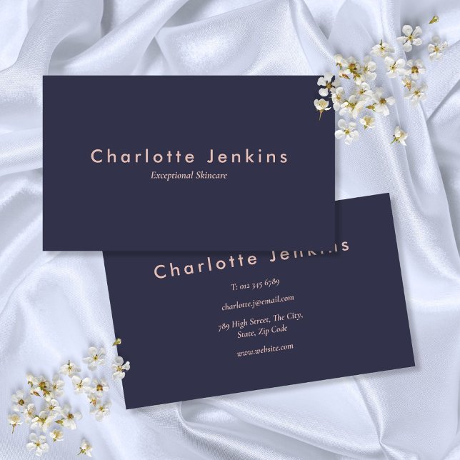 Carte De Visite Bleu Nuit Moderne Rose Foncé Professionnel (Modern Navy Blue Blush Pink Professional Business Card)