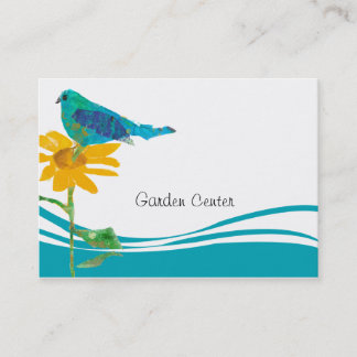 Carte De Visite Bleu Oiseau Tournesol coloration florale Aquarelle