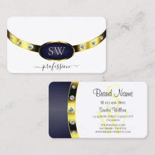 Carte De Visite Bleu or blanc de luxe avec Monogram Professional
