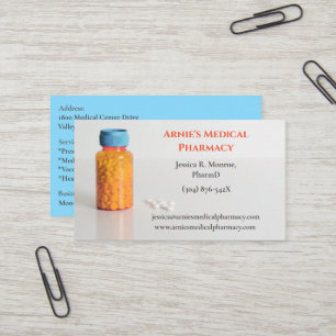 Carte De Visite Bleu Orange Bouteille Pharmaciste pilules de pharm