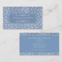 Bleu pastel doux et motif floral bohème blanc gris