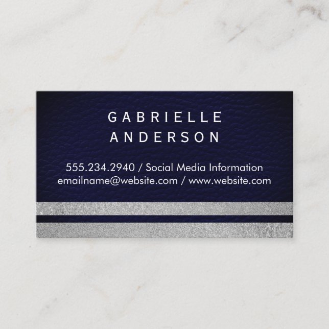 Carte De Visite Bleu professionnel en cuir / Parties scintillant r (Devant)