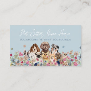 Carte De Visite Bleu Simple Chien race Chiot Grooming Petsitter