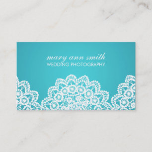 Carte De Visite Bleu simple de photographie de mariage de dentelle