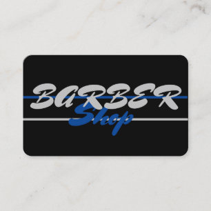 Carte De Visite Bleu sur noir, gris sur noir barbier