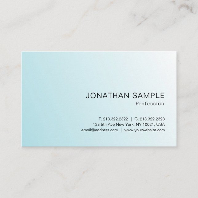 Carte De Visite Bleu tendance Blanc moderne Elégant Modèle simple (Devant)