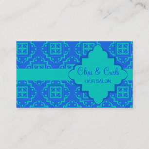 Carte De Visite Bleu & Turquoise Aqua Arabesque Marocain Graphique