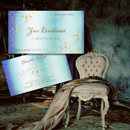 Carte De Visite Bleu Turquoise Marbre Or Ornat Corners