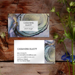 Carte De Visite Bleu Turquoise violet et or Encre d'alcool Liquide