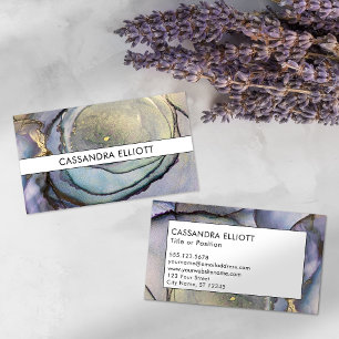 Carte De Visite Bleu Turquoise violet et or Encre d'alcool Liquide