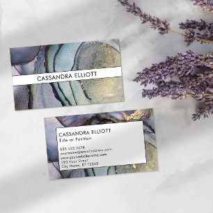 Carte De Visite Bleu Turquoise violet et or Encre d'alcool Liquide