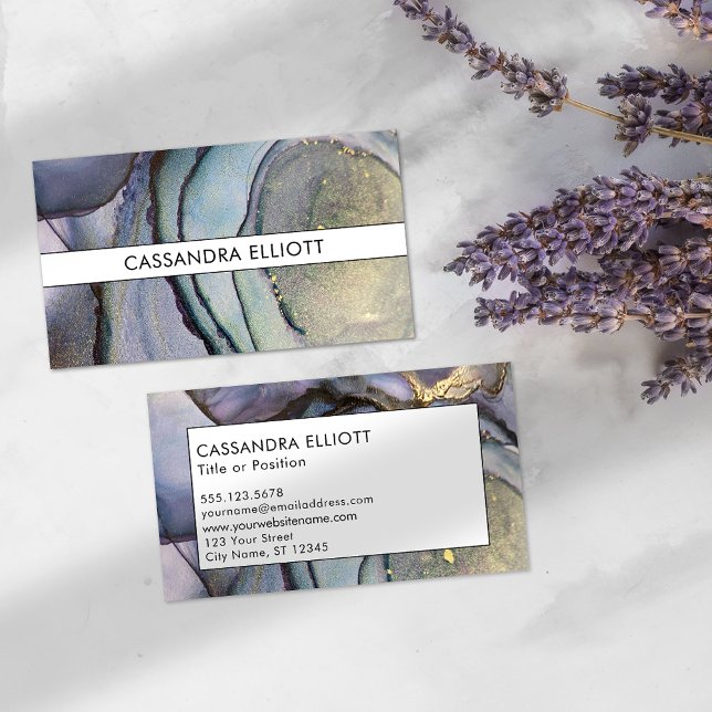 Carte De Visite Bleu Turquoise violet et or Encre d'alcool Liquide (Créateur téléchargé)