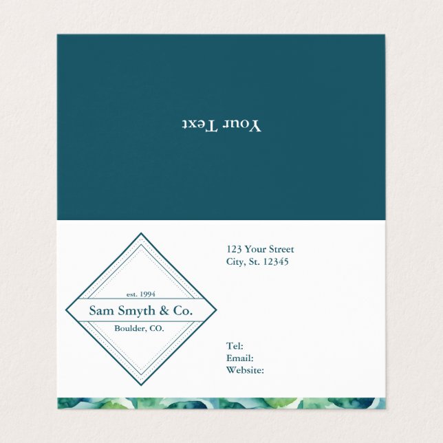 Carte De Visite Bleu/Vert sur le design de la société blanche (Extérieur déplié)