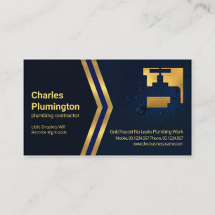 Carte De Visite Bleu Water Droplets Gold Flèches Plumage Plomb