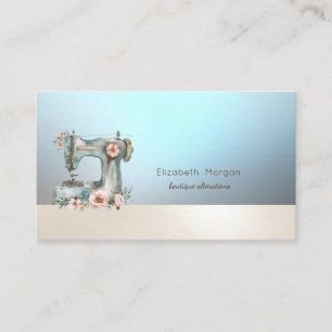 Carte de visite bleue avec machine à coudre floral
