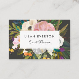 Carte De Visite Bliss botaniques | Élégant floral peint | Noir