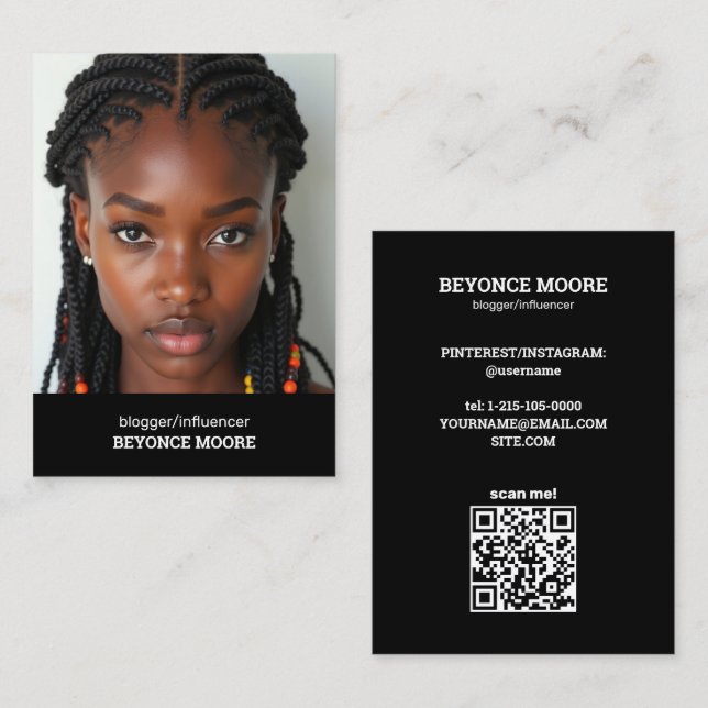 Carte De Visite Blogger Influencer Custom QR & Photo (Devant / Derrière)