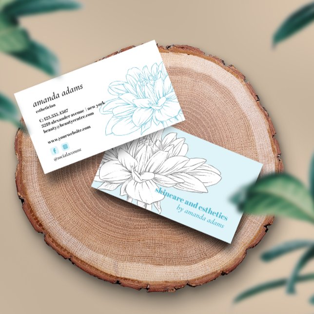 Carte De Visite Blooming Beauty | Gray Blue Skincare esthetician (Créateur téléchargé)