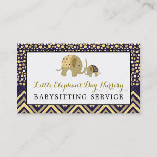 Carte De Visite Blue Boho Elephant, baby-sitter, garderie, crèche