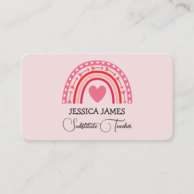 Carte De Visite Blue Boho Rainbow Cute Substitut Enseignant (Devant)