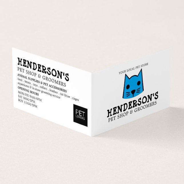 Carte De Visite Blue Cat, Pet Store & Groomers Détails (Extérieur)