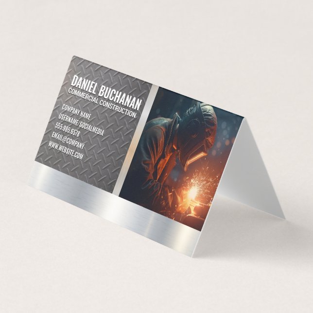 Carte De Visite Blue Collar Welder Worker | Steel Sparks (Devant)