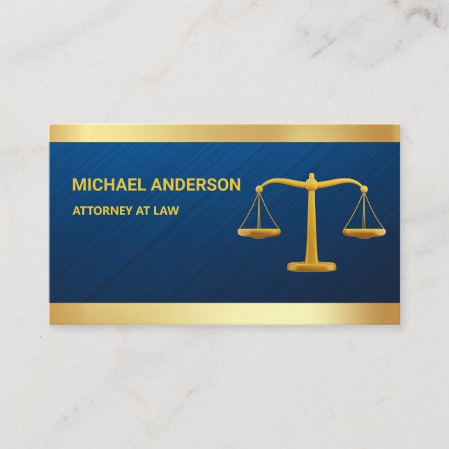 Carte De Visite Blue Damask Gold Justice Scale Avocat Procureur (Devant)