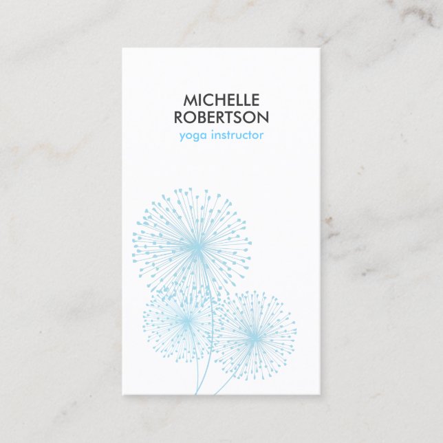 CARTE DE VISITE BLUE DANDELIONS ENSEIGNANT YOGA, INSTRUCTEUR YOGA (Devant)