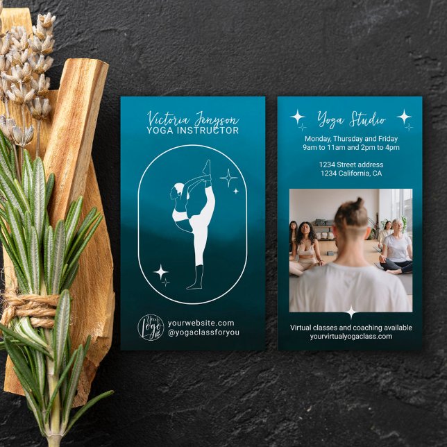 Carte De Visite Blue dégradé étoile Yoga professeur studio profess (Créateur téléchargé)