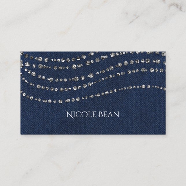 Carte De Visite Blue Denim & Diamonds Faux Sparkle Bling (Devant)