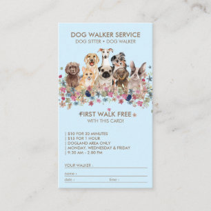Carte De Visite Blue Dog Walker Service Nom cadeau gratuit