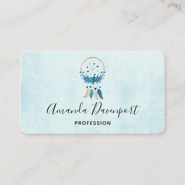 Carte De Visite Blue Dreamcatcher Design Boho élégant (Devant)