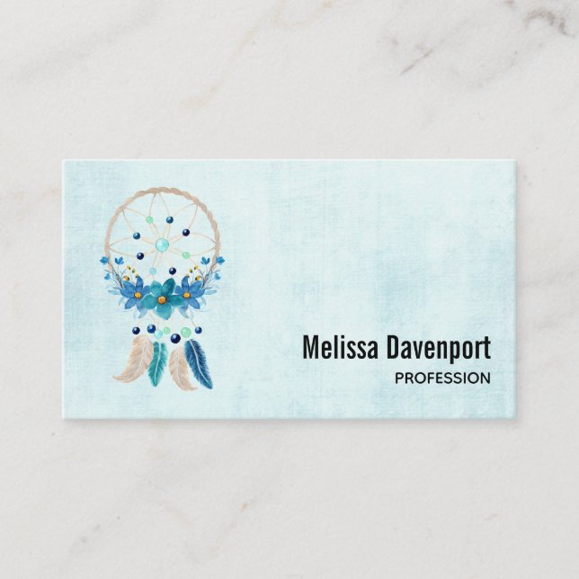 Carte De Visite Blue Dreamcatcher Style Boho élégant (Devant)