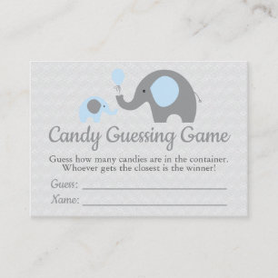 Carte De Visite Blue Elephant Baby shower Candy Guesser Jeu