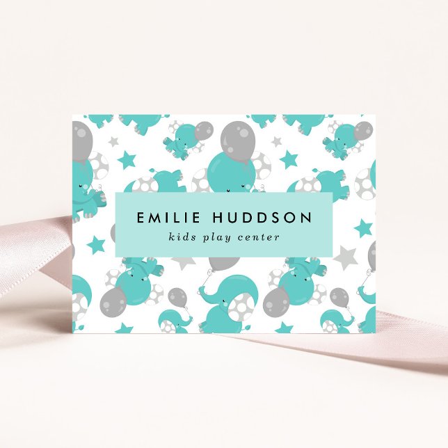 Carte De Visite Blue Elephants, Centre de jeux pour enfants, Centr (Créateur téléchargé)