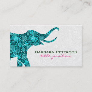 Carte De Visite Blue Floral Elephant Blanc Damas