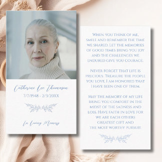 Carte De Visite Blue Floral In Loving Memory Photo Prayer Card