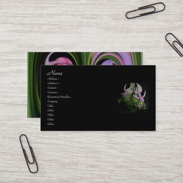 Carte de visite Blue Fushia (Devant/Arrière en situation)