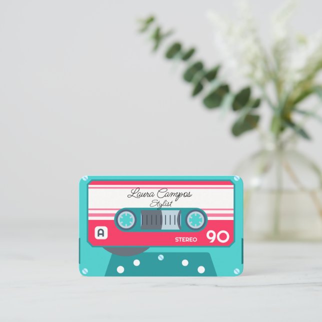 Carte De Visite Blue Girly Stylist Music Tape Casette 1980 (Debout devant)