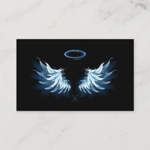 Carte De Visite Blue Glowing Angel Wings on black background