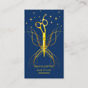 Carte De Visite Blue Gold Ciseau Hair Stylliste Professionnelle