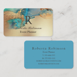 Carte De Visite Blue Gold Elegant Marble Modern