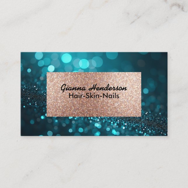 Carte De Visite Blue Green Shiny Glitter And Gold  (Devant)