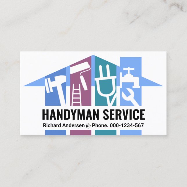 Carte De Visite Blue Home Handyman Tool Pillars (Devant)