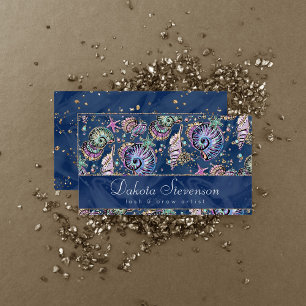 Carte De Visite Blue Luxe sous-marin   Coquillages d'or Pastel