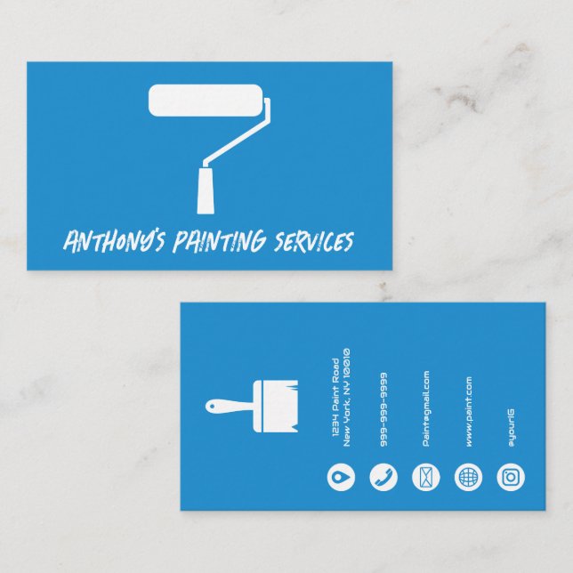 Carte De Visite Blue Minimalist Painting Services Business Card (Devant / Derrière)