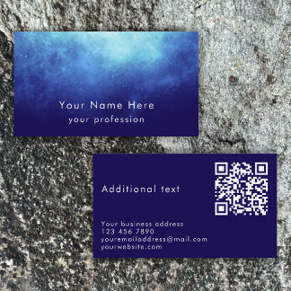 Carte De Visite Blue Nebula Custom Text Cool Modern QR Code